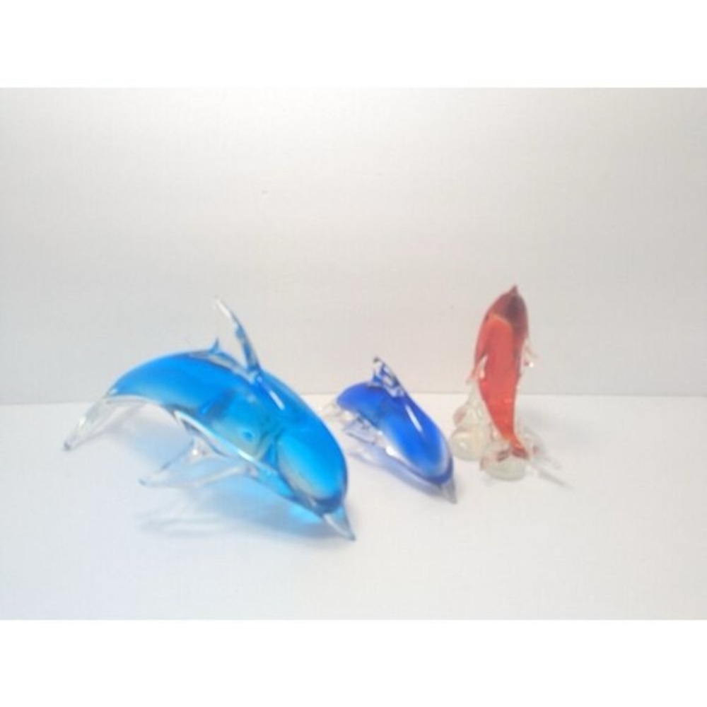 Hand Blown Glass dolphin lot x3 Fifth Avenue Crystal LTD Glass Paper Wei